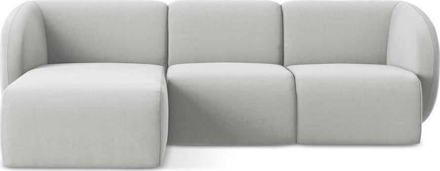 Světle šedá sametová rohová pohovka (levý roh/s lenoškou) Lani – Makamii Makamii