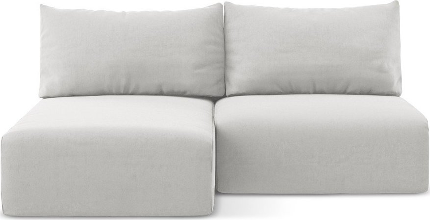 Světle šedá sametová rozkládací/s úložným prostorem rohová pohovka (levý roh/s lenoškou) Kalena – Makamii Makamii