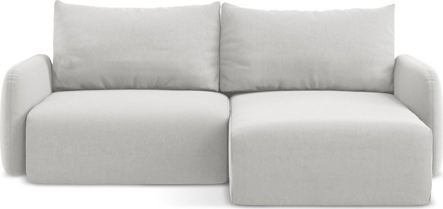 Světle šedá sametová rozkládací/s úložným prostorem rohová pohovka (pravý roh/s lenoškou) Kalena – Makamii Makamii