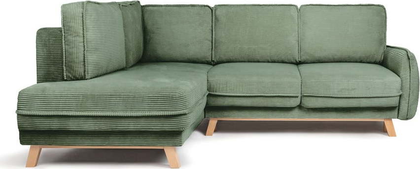 Světle zelená manšestrová rozkládací/s úložným prostorem rohová pohovka (levý roh/do L) Tori - II. jakost – Bonami Selection Bonami Selection