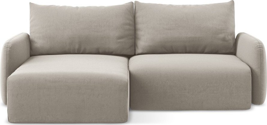 Taupe sametová rozkládací/s úložným prostorem rohová pohovka (levý roh/s lenoškou) Kalena – Makamii Makamii