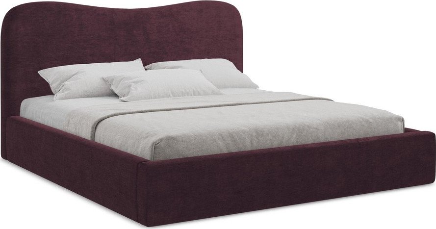 Tmavě fialová čalouněná dvoulůžková postel s úložným prostorem s roštem 140x200 cm Kahai – Makamii Makamii