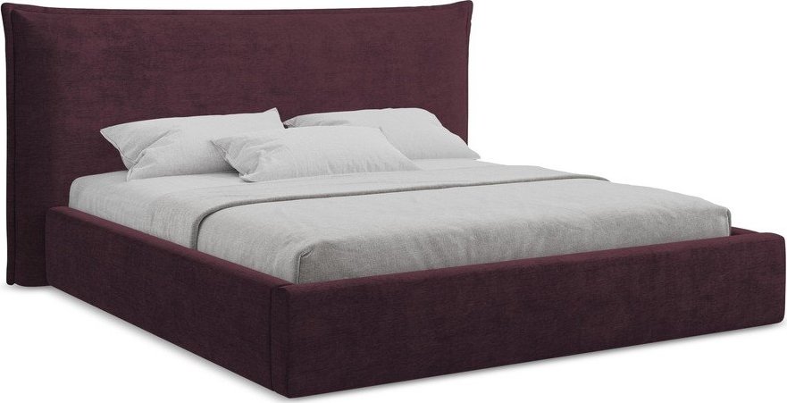 Tmavě fialová čalouněná dvoulůžková postel s úložným prostorem s roštem 180x200 cm Esala – Makamii Makamii