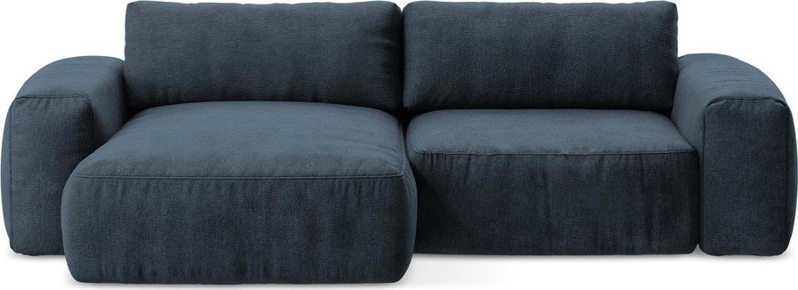 Tmavě modrá žinylková rozkládací rohová pohovka (levý roh/s lenoškou) Kuki – Makamii Makamii