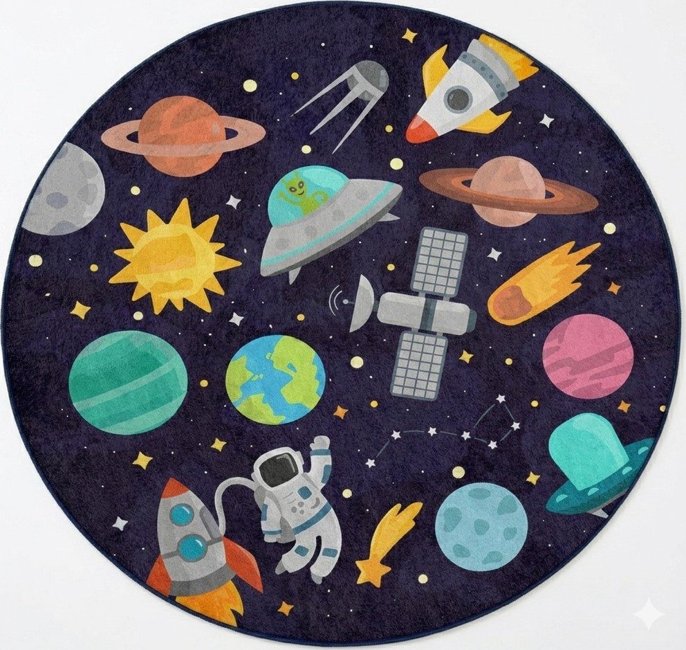 Tmavě modrý pratelný dětský hrací koberec ø100 cm Into The Space – Mila Home Mila Home