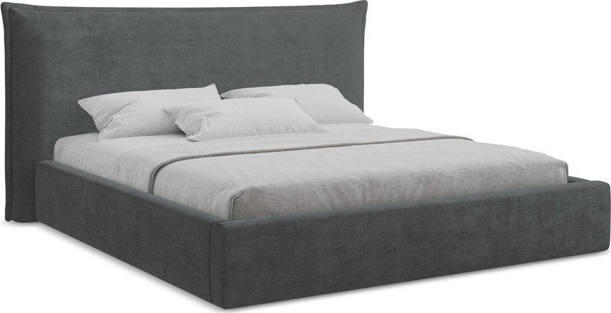 Tmavě šedá čalouněná dvoulůžková postel s úložným prostorem s roštem 140x200 cm Esala – Makamii Makamii