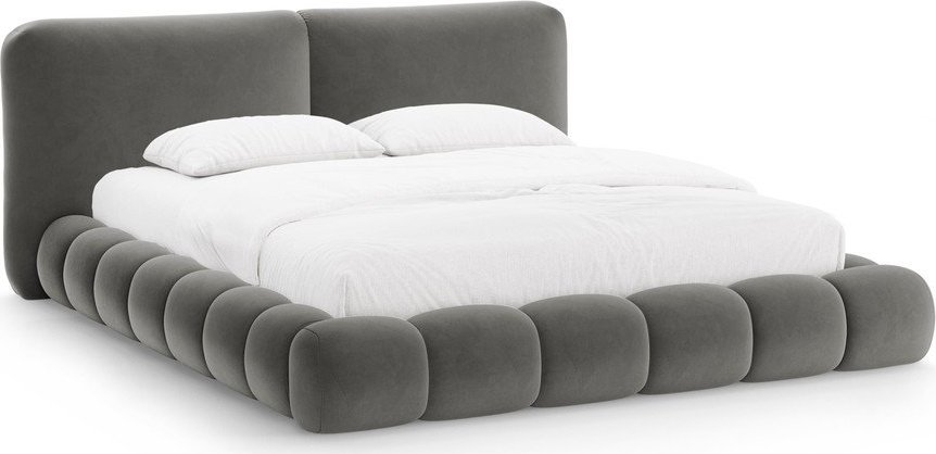 Tmavě šedá čalouněná dvoulůžková postel s úložným prostorem s roštem 160x200 cm Solange – Micadoni Micadoni