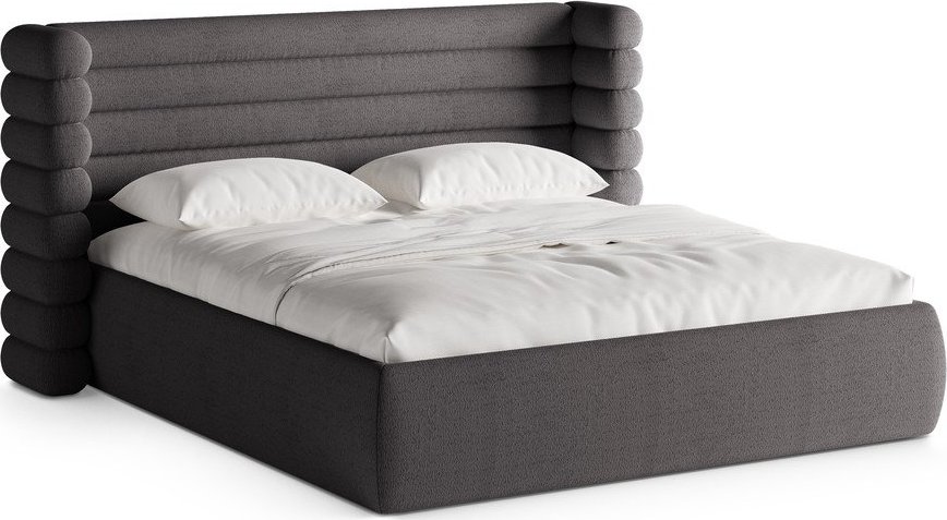 Tmavě šedá čalouněná dvoulůžková postel s úložným prostorem s roštem 180x200 cm Mount – Micadoni Micadoni