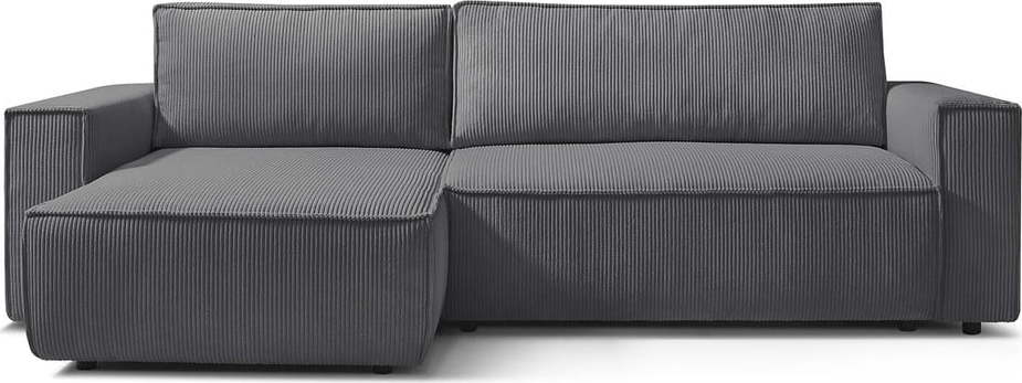Tmavě šedá manšestrová rozkládací/s úložným prostorem rohová pohovka Nihad - II. jakost – Bobochic Paris Bobochic Paris