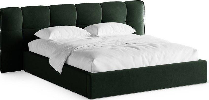 Tmavě zelená čalouněná dvoulůžková postel s úložným prostorem s roštem 140x200 cm Eric – Micadoni Micadoni