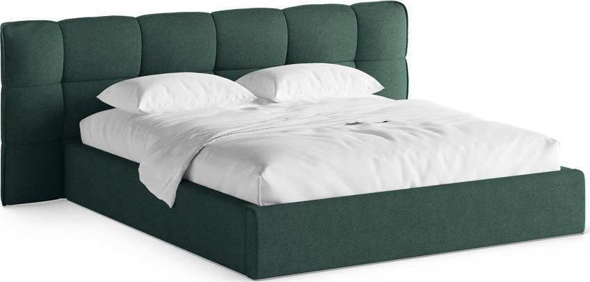 Tmavě zelená čalouněná dvoulůžková postel s úložným prostorem s roštem 140x200 cm Eric – Micadoni Micadoni