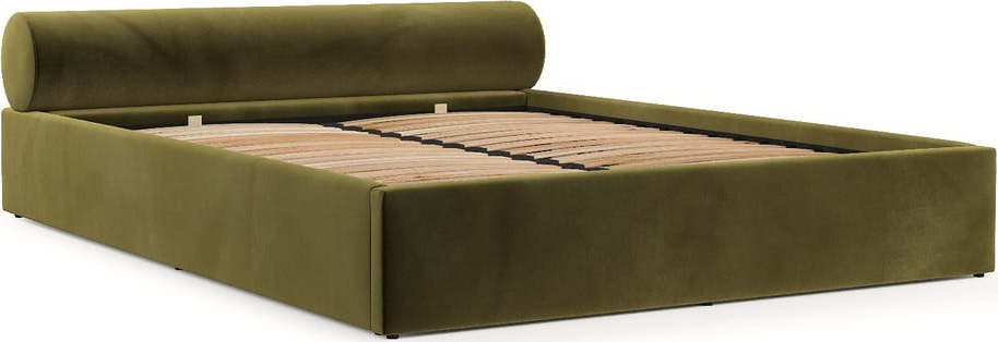Tmavě zelená čalouněná dvoulůžková postel s úložným prostorem s roštem 140x200 cm Solvo – Maison de Rêve Maison de Reve