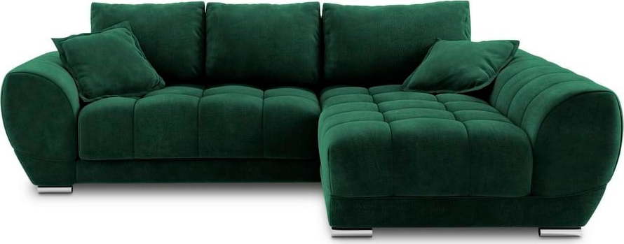 Tmavě zelená sametová rozkládací/s úložným prostorem rohová pohovka (pravý roh/s lenoškou) Nuage - II. jakost – Windsor & Co Sofas Windsor & Co Sofas