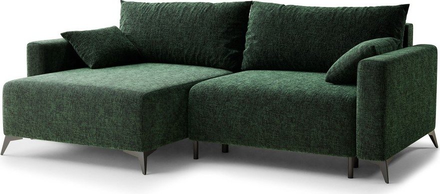 Tmavě zelená žinylková rozkládací/s úložným prostorem rohová pohovka (levý roh/s lenoškou) Leon – Maison de Rêve Maison de Reve