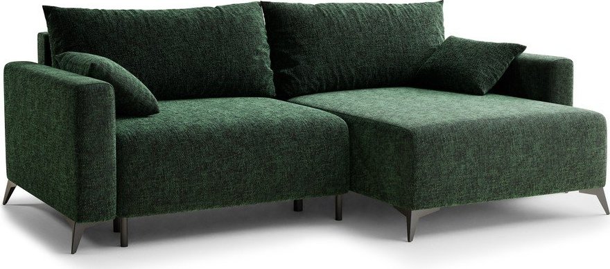 Tmavě zelená žinylková rozkládací/s úložným prostorem rohová pohovka (pravý roh/s lenoškou) Leon – Maison de Rêve Maison de Reve