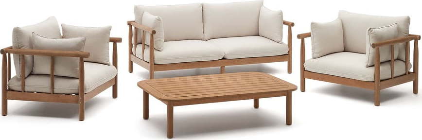 Zahradní lounge set z eukalyptového dřeva pro 4 v bílo-přírodní barvě Sacova – Kave Home Kave Home