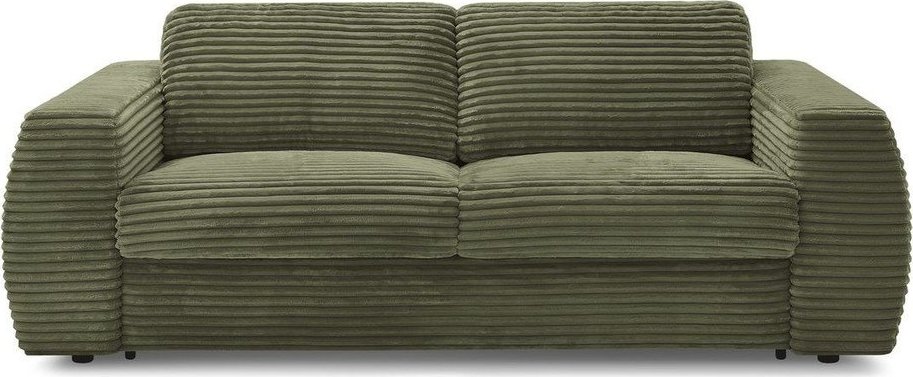 Zelená manšestrová pohovka na každodenní spaní/rozkládací 220 cm Hugo – Bobochic Paris Bobochic Paris