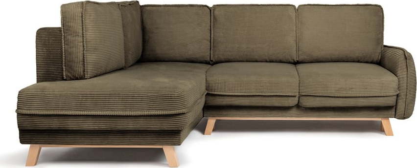 Zelená manšestrová rozkládací/s úložným prostorem rohová pohovka (levý roh/do L) Tori - II. jakost – Bonami Selection Bonami Selection