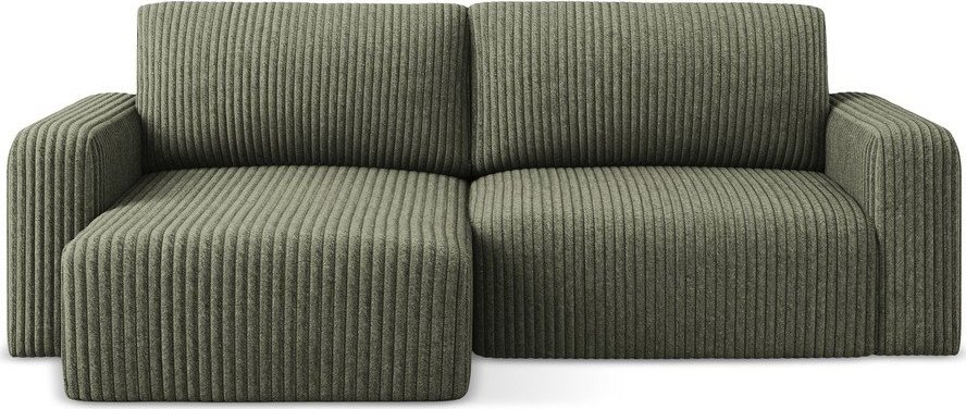 Zelená manšestrová rozkládací/s úložným prostorem rohová pohovka (levý roh/s lenoškou) Kona – Makamii Makamii