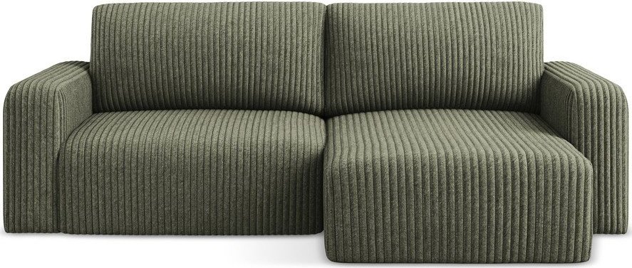 Zelená manšestrová rozkládací/s úložným prostorem rohová pohovka (pravý roh/s lenoškou) Kona – Makamii Makamii