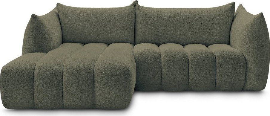 Zelená rohová pohovka z textilie bouclé (levý roh/s lenoškou) Azra – Bobochic Paris Bobochic Paris