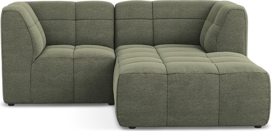 Zelená rohová pohovka z textilie bouclé (pravý roh/s lenoškou) Aloha – Makamii Makamii