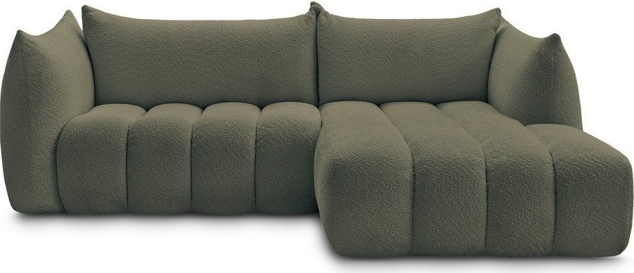 Zelená rohová pohovka z textilie bouclé (pravý roh/s lenoškou) Azra – Bobochic Paris Bobochic Paris