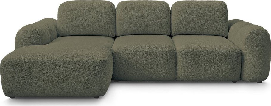 Zelená rozkládací/s úložným prostorem rohová pohovka z textilie bouclé (levý roh/s lenoškou) Montaigne – Bobochic Paris Bobochic Paris