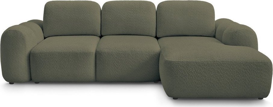 Zelená rozkládací/s úložným prostorem rohová pohovka z textilie bouclé (pravý roh/s lenoškou) Montaigne – Bobochic Paris Bobochic Paris