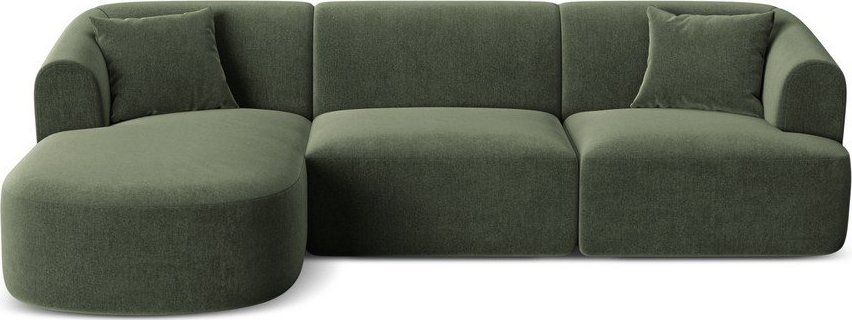 Zelená sametová rohová pohovka (levý roh/s lenoškou) Campi – Cosmopolitan Design Cosmopolitan design