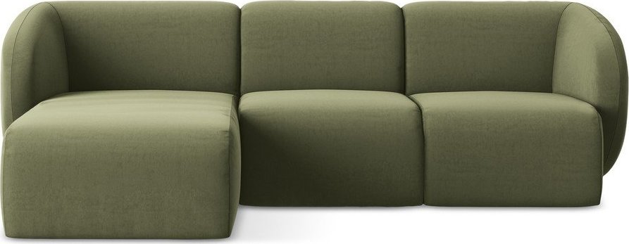 Zelená sametová rohová pohovka (levý roh/s lenoškou) Lani – Makamii Makamii