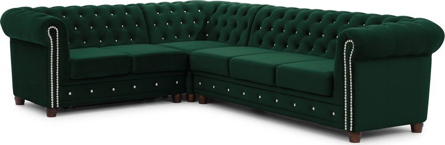 Zelená sametová rozkládací rohová pohovka (levý roh/do L) York Blik – Ropez Ropez