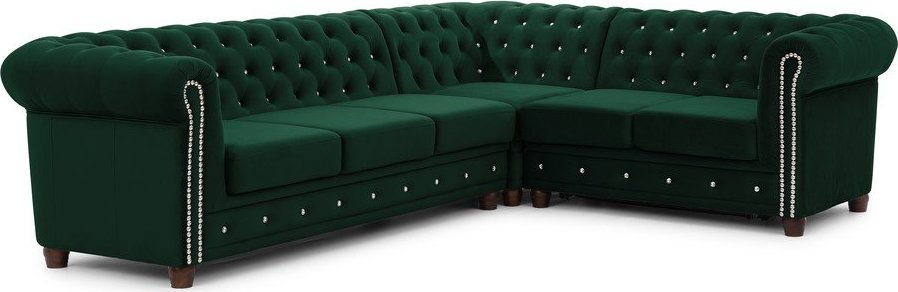 Zelená sametová rozkládací rohová pohovka (pravý roh/do L) York Blik – Ropez Ropez