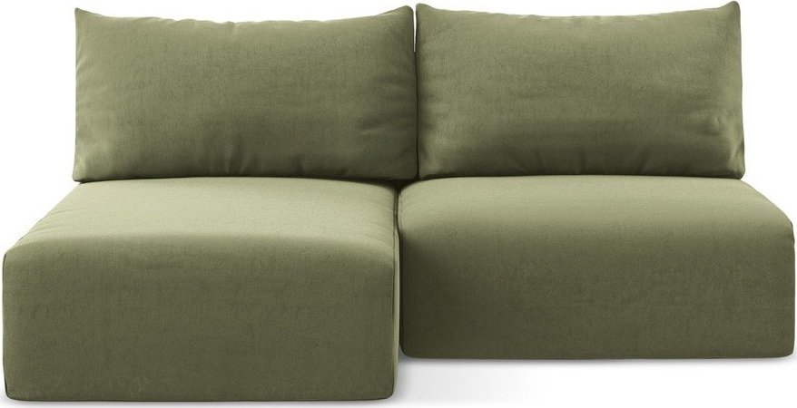 Zelená sametová rozkládací/s úložným prostorem rohová pohovka (levý roh/s lenoškou) Kalena – Makamii Makamii