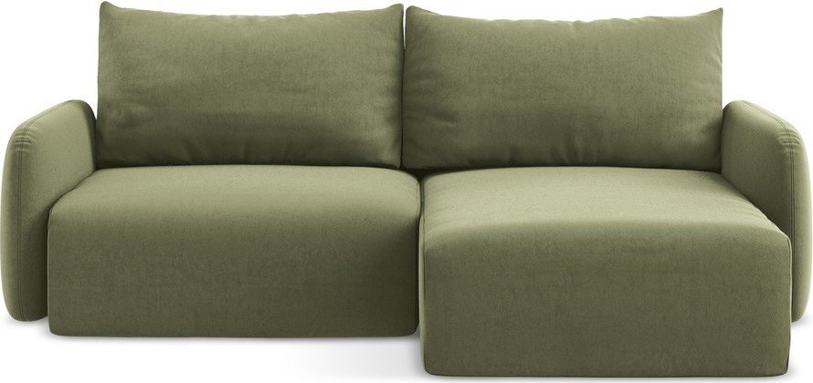 Zelená sametová rozkládací/s úložným prostorem rohová pohovka (pravý roh/s lenoškou) Kalena – Makamii Makamii