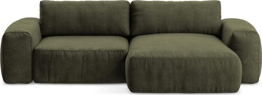 Zelená žinylková rozkládací rohová pohovka (pravý roh/s lenoškou) Kuki – Makamii Makamii