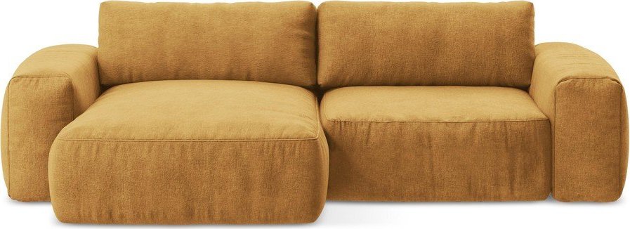 Žinylková rozkládací rohová pohovka v hořčicové barvě (levý roh/s lenoškou) Kuki – Makamii Makamii