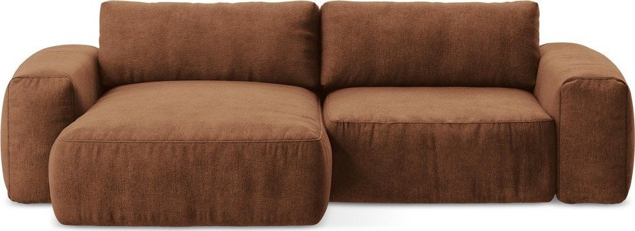 Žinylková rozkládací rohová pohovka v terakotové barvě (levý roh/s lenoškou) Kuki – Makamii Makamii