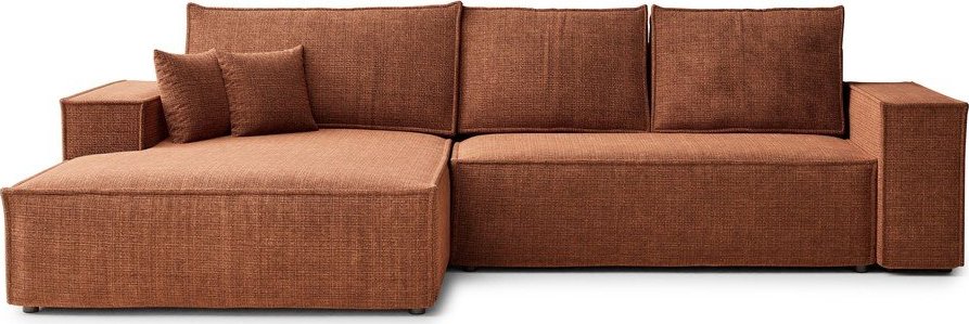 Žinylková rozkládací/s úložným prostorem rohová pohovka v měděné barvě (levý roh/s lenoškou) Maze – Maison de Rêve Maison de Reve