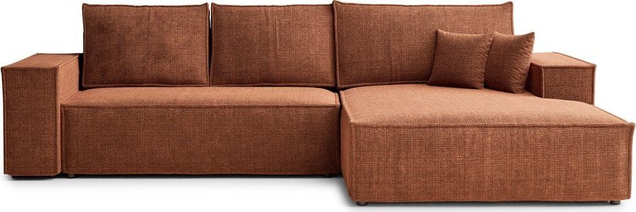 Žinylková rozkládací/s úložným prostorem rohová pohovka v měděné barvě (pravý roh/s lenoškou) Maze – Maison de Rêve Maison de Reve