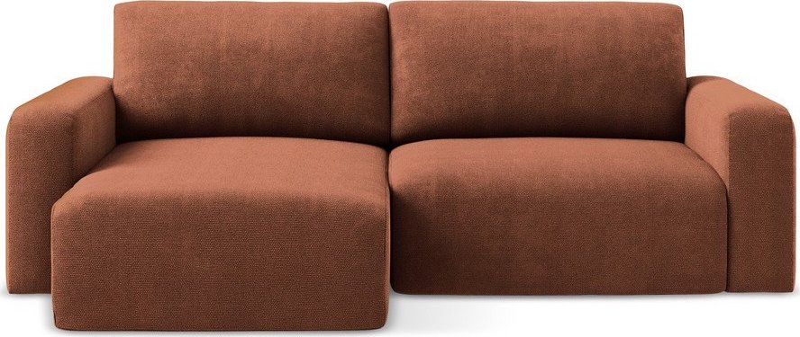 Žinylková rozkládací/s úložným prostorem rohová pohovka v terakotové barvě (levý roh/s lenoškou) Kona – Makamii Makamii