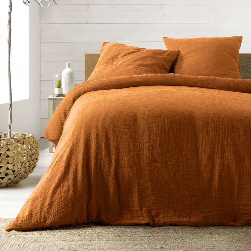 3dílné mušelínové povlečení na dvoulůžko/prodloužené v terakotové barvě 260x240 cm Angelia – douceur d'intérieur Douceur d intérieur