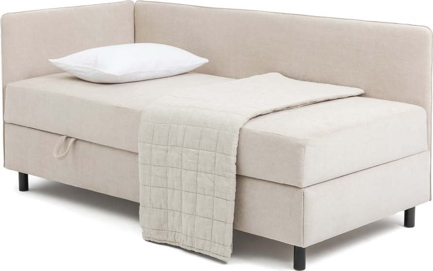 Béžová čalouněná jednolůžková postel s úložným prostorem s matrací 90x200 cm Avela - II. jakost – Bonami Selection Bonami Selection