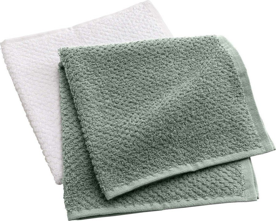 Bílé/zelené froté bavlněné ručníky v sadě 2 ks 50x50 cm Gourmet – douceur d'intérieur Douceur d intérieur