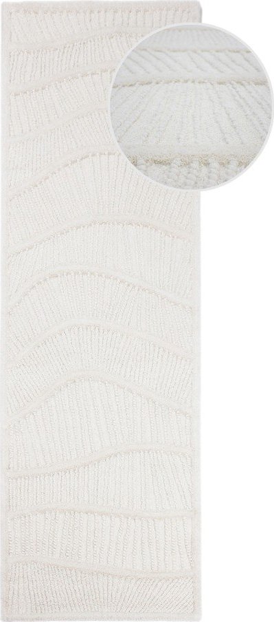 Bílý ručně tkaný běhoun s příměsí vlny 80x230 cm Sculptured Wave – Flair Rugs Flair Rugs