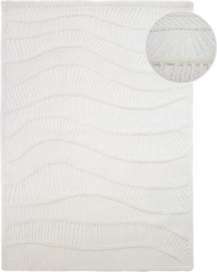 Bílý ručně tkaný koberec s příměsí vlny 140x200 cm Sculptured Wave – Flair Rugs Flair Rugs