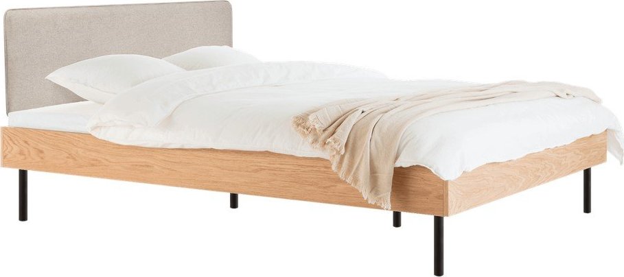 Čalouněná/z dřevotřísky dvoulůžková postel v dekoru dubu s roštem 140x200 cm v přírodní barvě Streiko – noo.ma NOO.MA