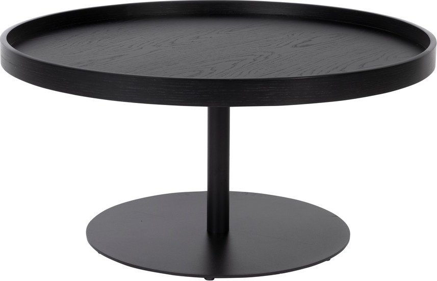 Černý kulatý konferenční stolek s deskou v dubovém dekoru ø 70 cm Yuri L – White Label White Label