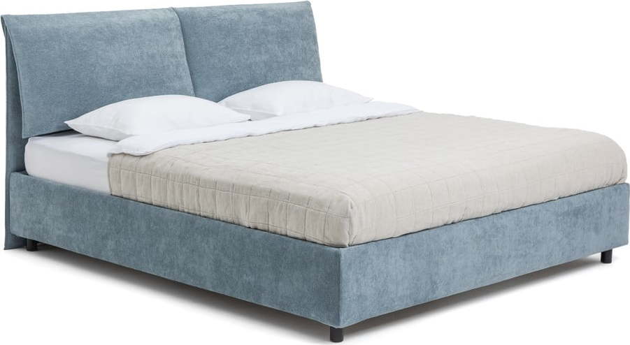 Modrá čalouněná dvoulůžková postel s úložným prostorem s roštem 180x200 cm Myra Pillow – Bonami Selection Bonami Selection