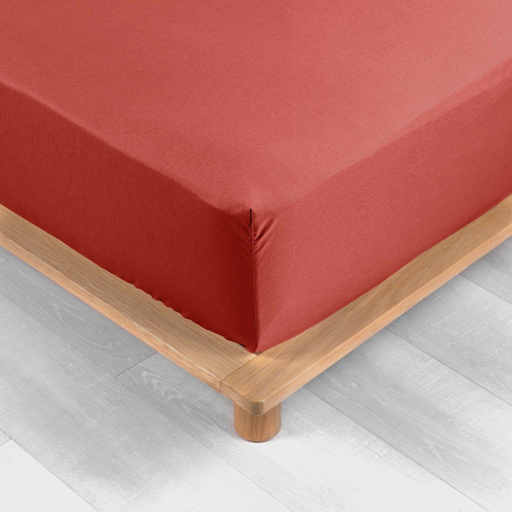 Napínací prostěradlo z bavlněného perkálu v cihlové barvě 140x190 cm Percaline – douceur d'intérieur Douceur d intérieur